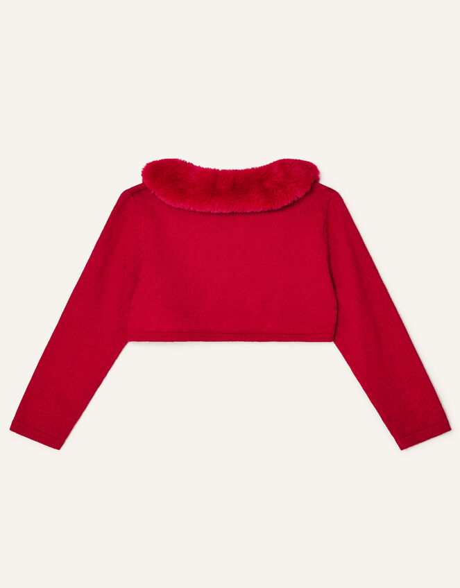 Baby Fluffy Collar Super-Soft Cardigan, Red (RED), large