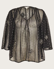 Lydia Embellished Cape Blouse, Black (BLACK), large