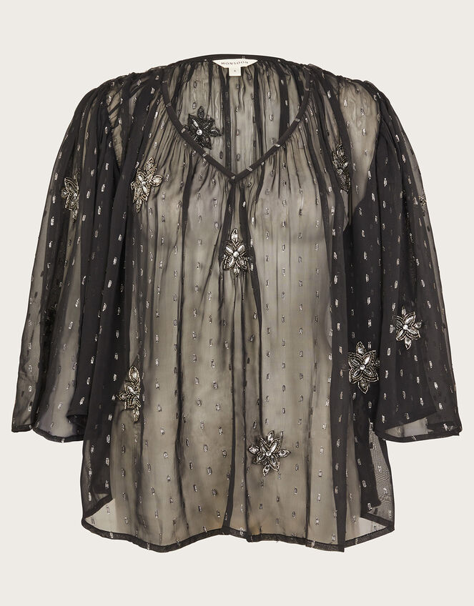 Lydia Embellished Cape Blouse, Black (BLACK), large