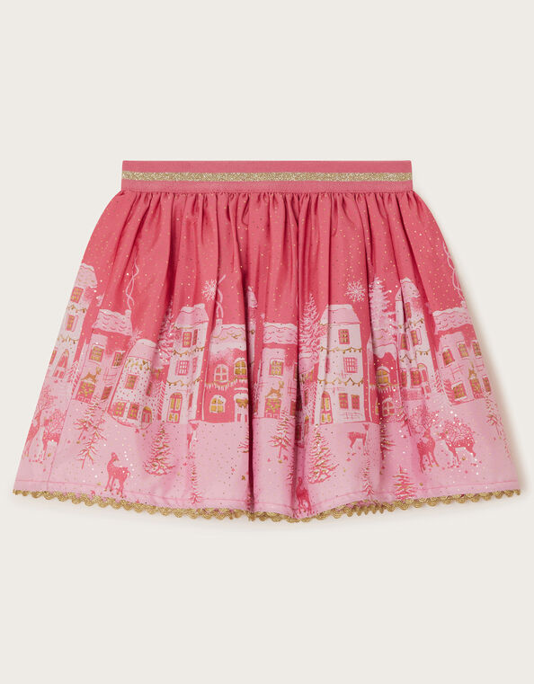 Christmas Street Print Skirt , Pink (PALE PINK), large