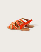 Leather Criss-Cross Flat Sandals, Orange (ORANGE), large