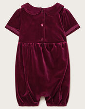 Baby Smocked Velour Romper, Red (BURGUNDY), large