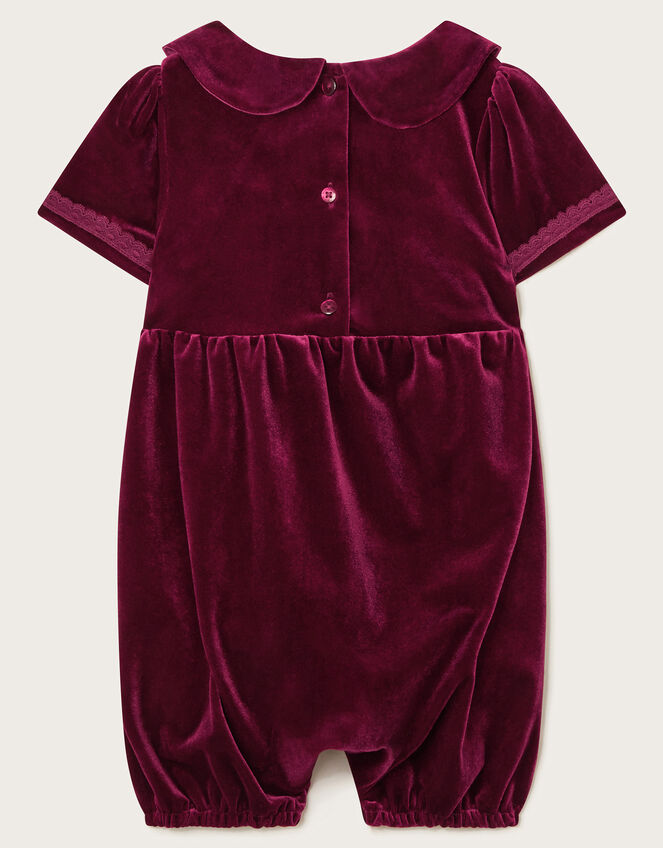 Baby Smocked Velour Romper, Red (BURGUNDY), large