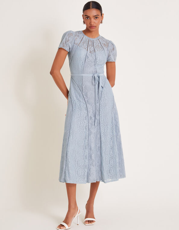 Ellie Lace Short Sleeve Midi Dress, Gray (GREY), large