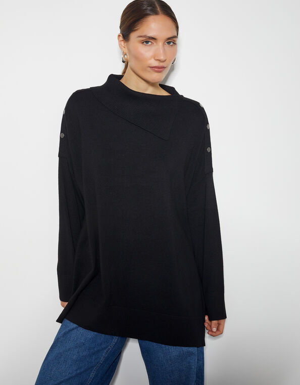 Beth Button Detail Sweater, Black (BLACK), large