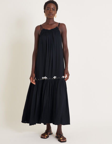 Sia Seashell Sleeveless Midi Dress, Black (BLACK), large