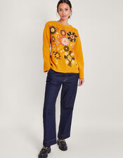 Embroidered Sweater, Yellow (OCHRE), large