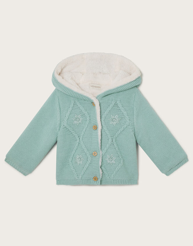 Newborn Embroidered Knit Cardigan, Blue (AQUA), large