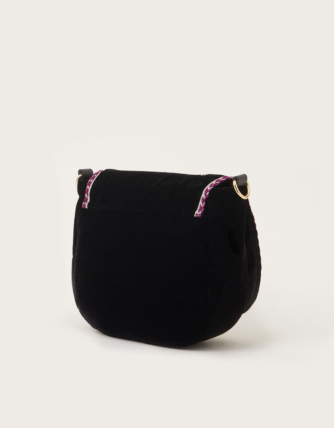 Freya Embroidered Velvet Saddle Bag, Black (BLACK), large