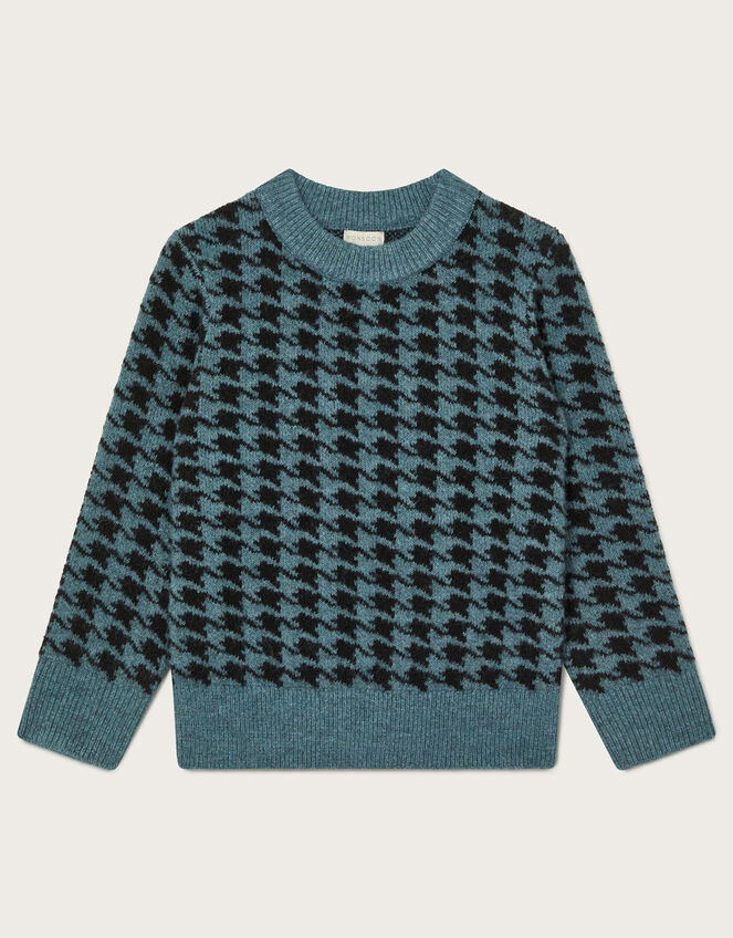 Houndstooth Crew Neck Sweater, Blue (BLUE), large