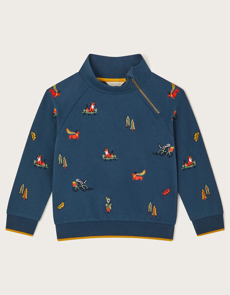 Park Embroidered Zip Sweatshirt, Blue (NAVY), large