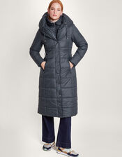 Sorena Belted Padded Midi Coat in Recycled Polyester , Blue (NAVY), large