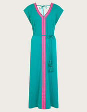 Estela Embroidered Jersey Kaftan Dress, Teal (TEAL), large