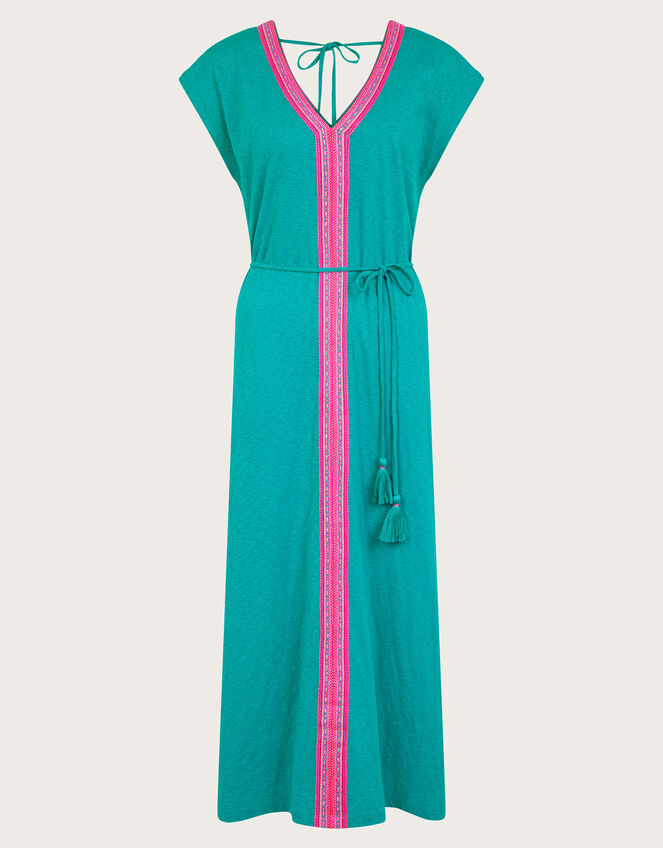 Estela Embroidered Jersey Kaftan Dress, Teal (TEAL), large