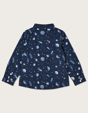 Space Print Shirt , Blue (NAVY), large