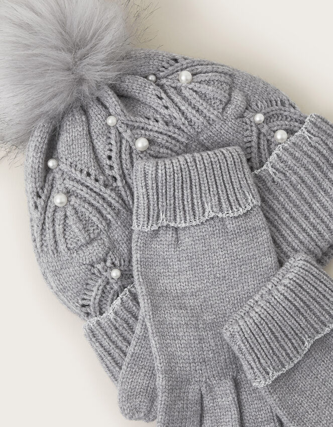 Rosa Scallop Hat and Gloves Set, Grey (GREY), large