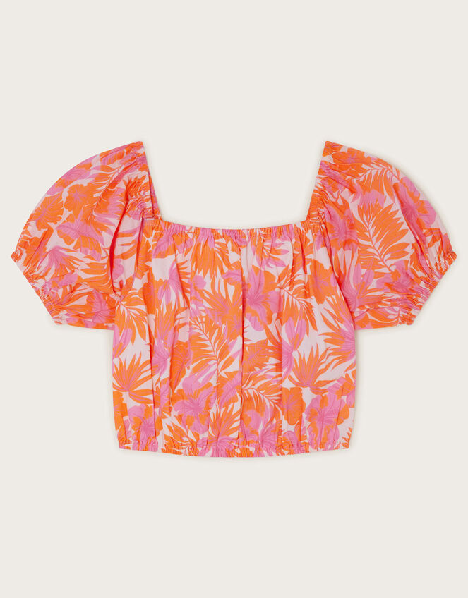 Tinashe Palm Print Crop Top, Orange (CORAL), large