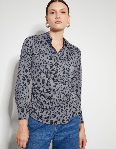 Aubrey Jersey Leopard Print Shirt , Grey (GREY), large