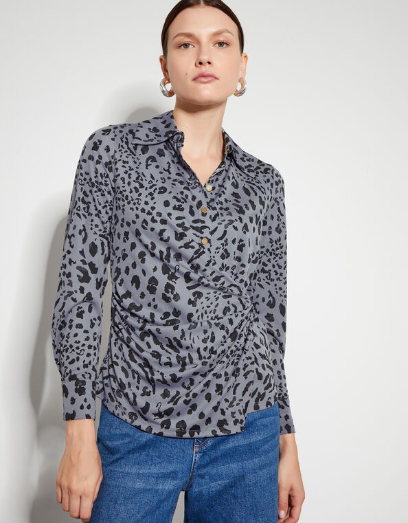 Aubrey Jersey Leopard Print Shirt , Gray (GREY), large