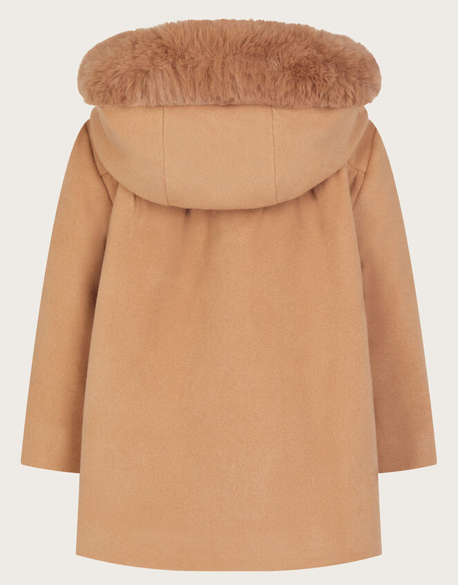 Baby Velvet Contrast Hooded Coat, Camel (CAMEL), large