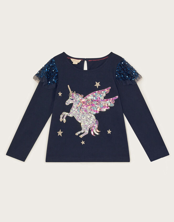 Long Sleeve Unicorn Top, Blue (NAVY), large