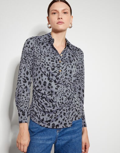 Aubrey Jersey Leopard Print Shirt , Gray (GREY), large