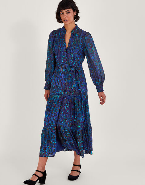 Zoe Print Shirt Dress, Blue (DARK BLUE), large