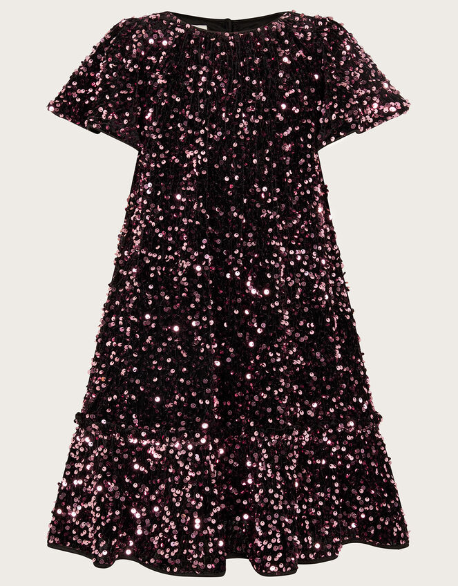 Sequin Velvet Swing Dress, Pink (PINK), large