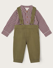 Newborn Gingham Dungarees and Shirt Set, Green (KHAKI), large