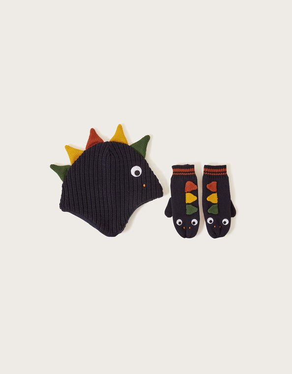 Dinosaur Hat and Mittens Set, Blue (BLUE), large