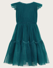 Charlize Flutter Sleeve Tulle Dress, Green (GREEN), large