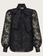 Annabelle Floral Organza Pussybow Blouse, Black (BLACK), large