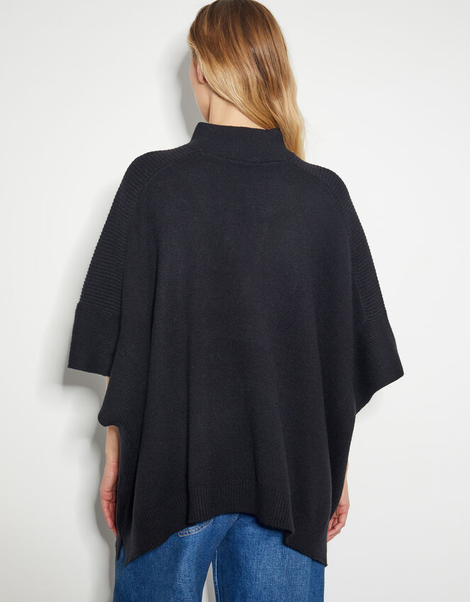 Half Zip Knit Poncho, Black (BLACK), large