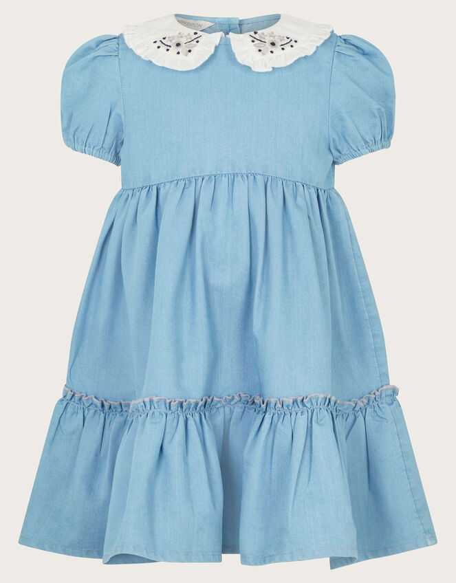 Baby Tiered Chambray Dress, Blue (BLUE), large
