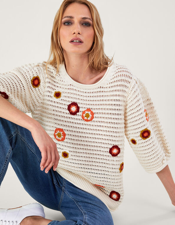 Floral Embroidered Jumper, Ivory (IVORY), large