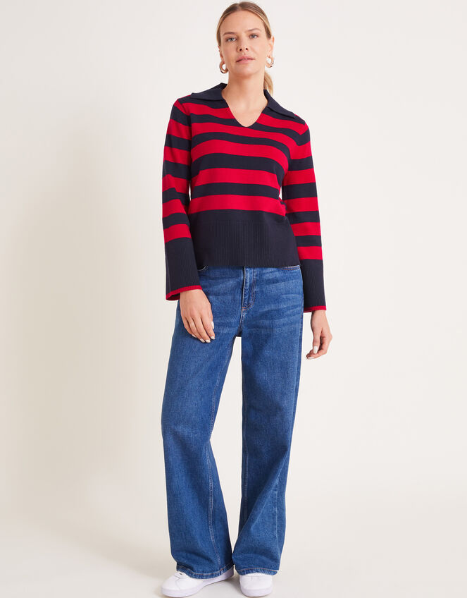 Shay Stripe Collared Jumper, Red (RED), large