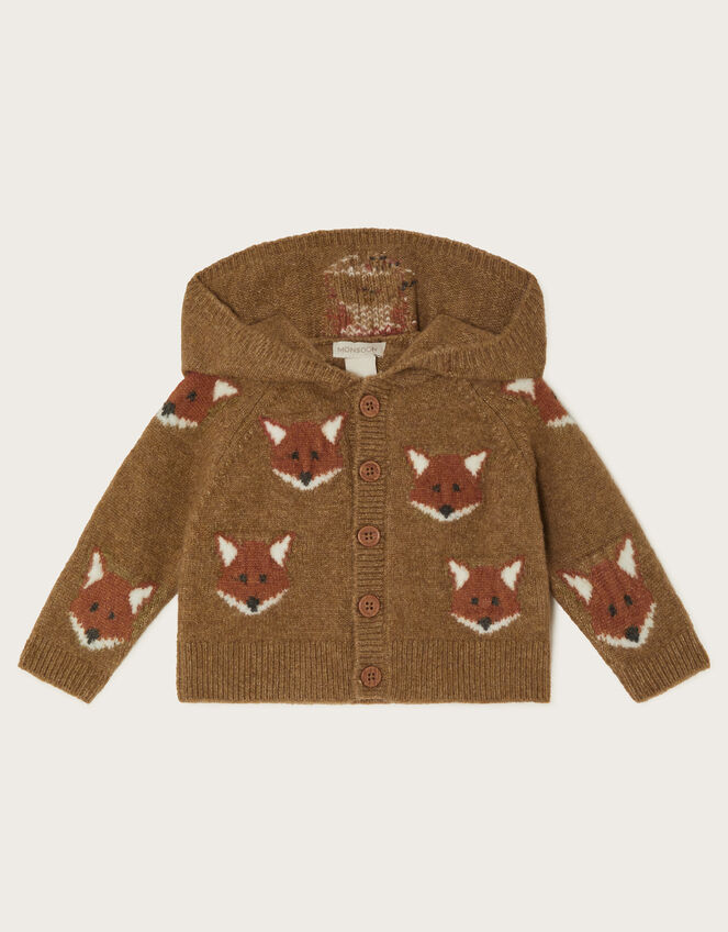 Newborn Fox Knit Cardigan, Brown (BROWN), large