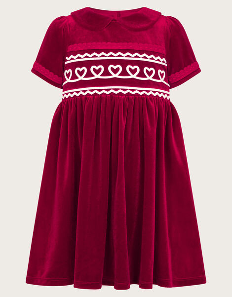 Baby Maeve Heart Velour Collar Dress, Red (RED), large