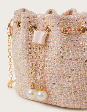 Sequin Tweed Bucket Bag, , large