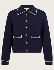 Nicki Collar Knit Jacket, Blue (NAVY), large