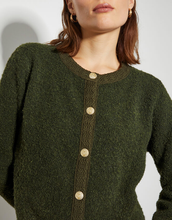 Bevan Boucle Cardigan, Green (KHAKI), large