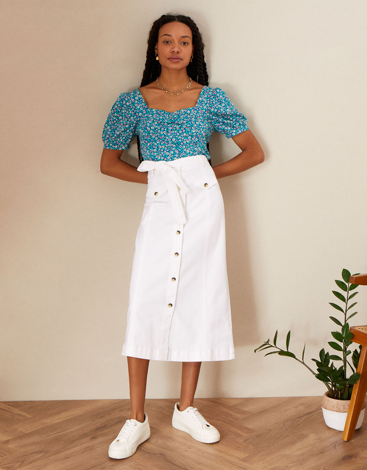 Asos Denim Slim Buttonthrough Midi Skirt With Let Down Hem, $49 | Asos |  Lookastic