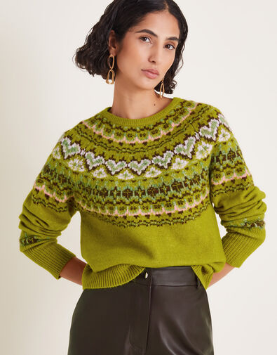 Fern Fair Isle Jumper, Green (OLIVE), large