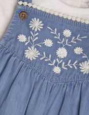 Baby Chambray Embroidered Dungarees, Blue (BLUE), large