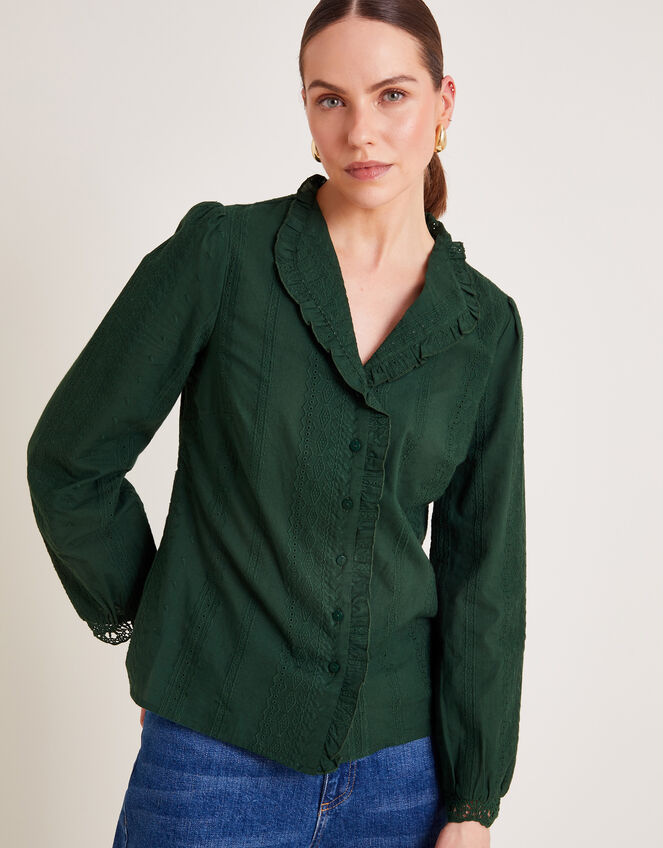 Cora Embroidered Shirt, Green (GREEN), large