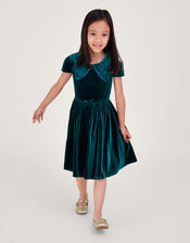 Velvet Butterfly Collar Dress, Green (GREEN), large