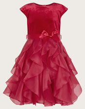 Velvet Cancan Ruffle Dress, Red (RED), large