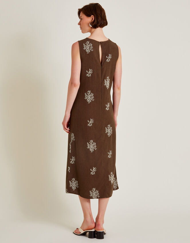 Aria Embroidered Sleeveless Midi Dress, Brown (BROWN), large