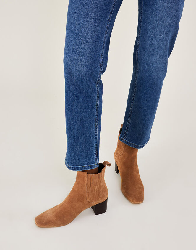 Square Toe Suede Chelsea Boots Tan
