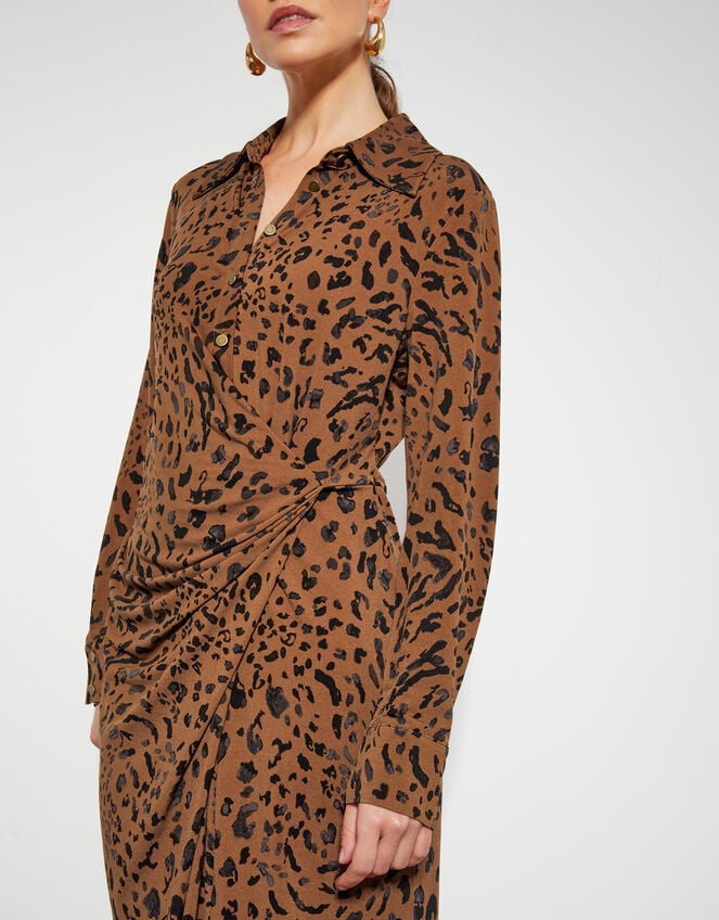 Aubrey Jersey Leopard Print Dress, Brown (BROWN), large